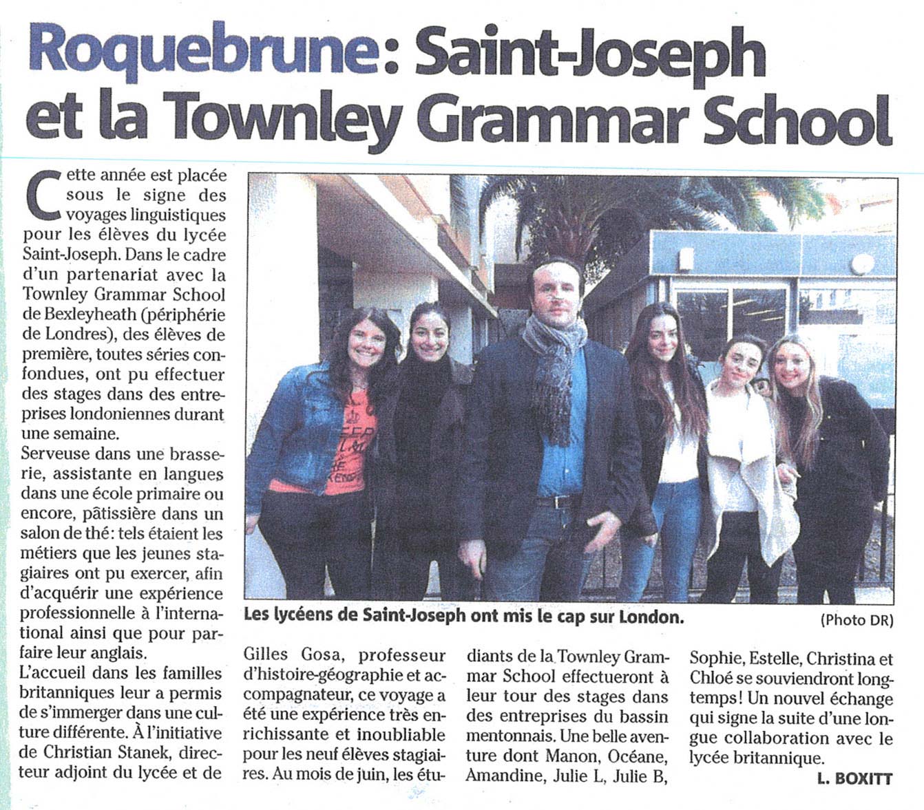 Partenariat avec la Townley Grammar School – Londres